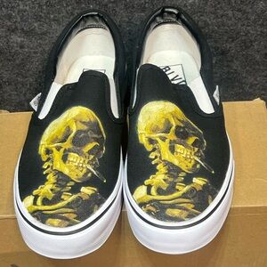 Vincent Van Gogh Smoking Skull BLVD Original Slip On Shoes Size 8.5 W/ 7 M